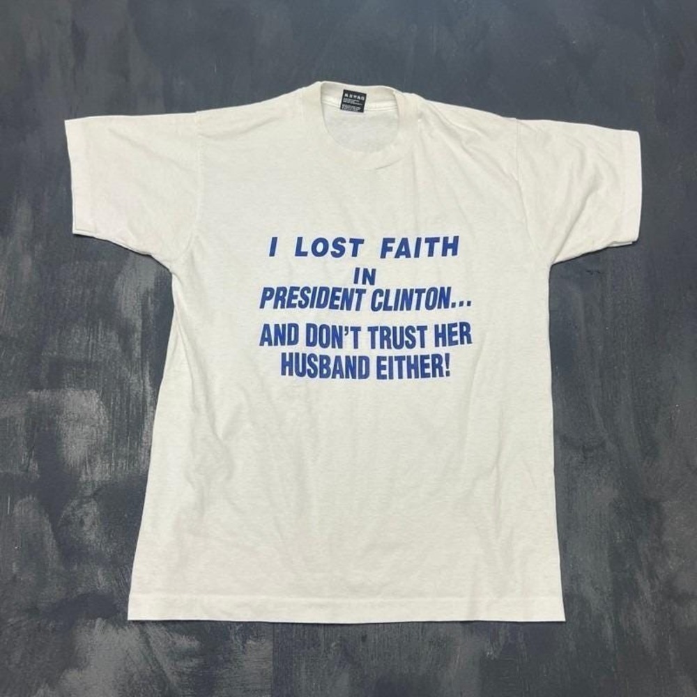 Vintage Hillary Clinton Shirt Mens Large White 1990s USA President Humor